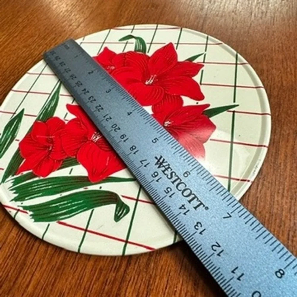 Pro-Tex Vintage 1970 Metal Trivet Hot Pad Red Floral Amaryllis 7